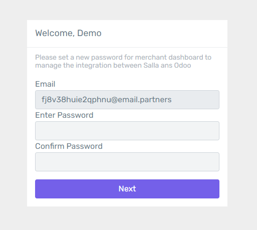 Choose a password for the Integration Dashboard