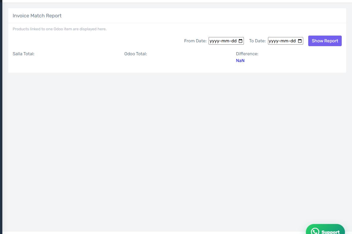 The Invoice Match Report screen